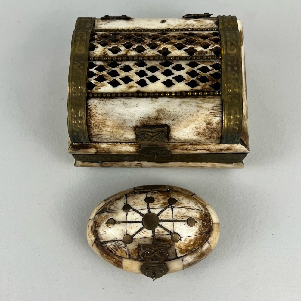 Camel Bone and Brass Vintage Trinket Dishes